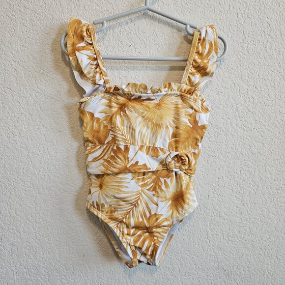 Janie & Jack Floral Tropical Yellow Ruffle Open Back One Piece Swimsuit 2T/3T - Picture 2 of 6